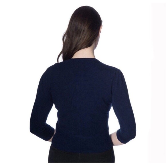 Cat Embroidered Cardigan by Banned Retro in Navy - Picture 4 of 5